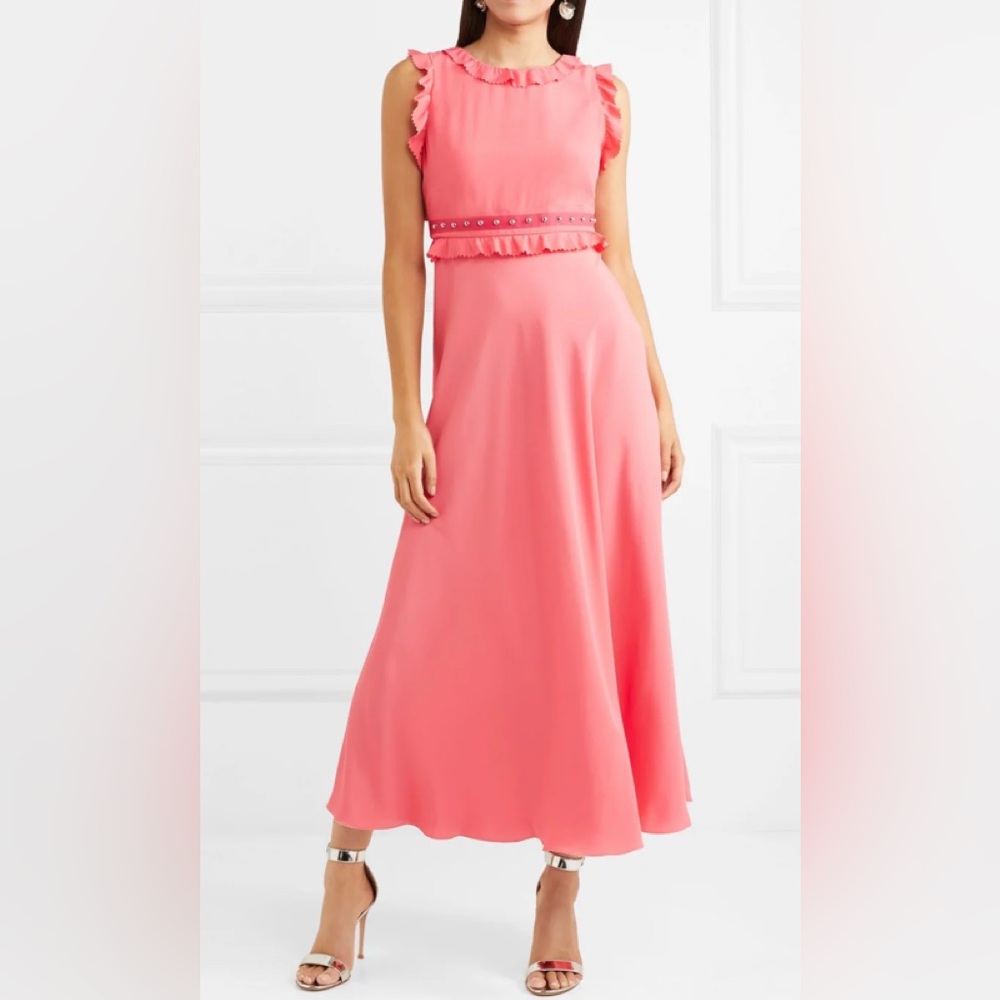NWT Valentino Red Fresh Pink Ruffle Flowy Sleeveless Midi Dress Size 40/6/S $950